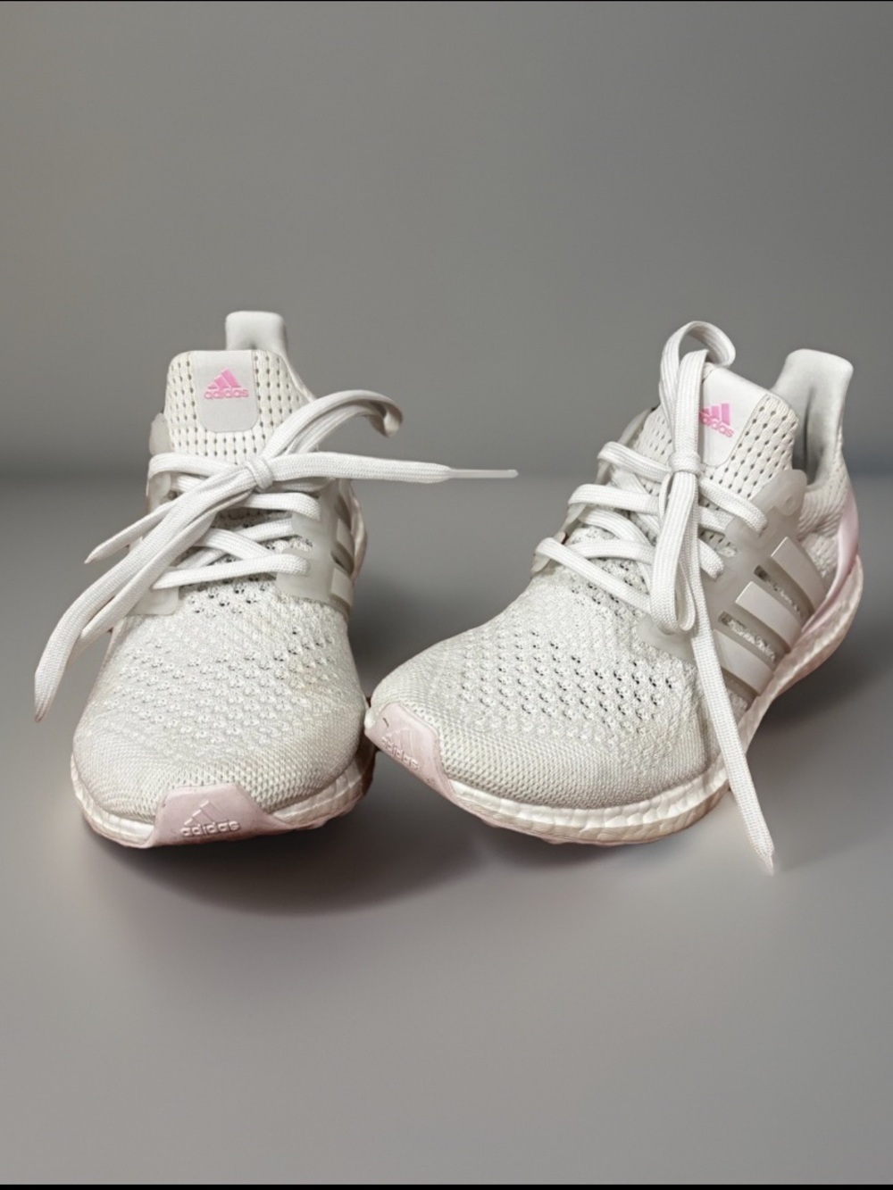 Adidas Ultraboost 1.0 Big Kids' Shoes Crystal White-Crystal White-Pink Size 4